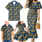 Parramatta Eels Family Matching Mermaid Dress and Hawaiian Shirt Tropical Hibiscus Floral Seamless Rugby Mascot