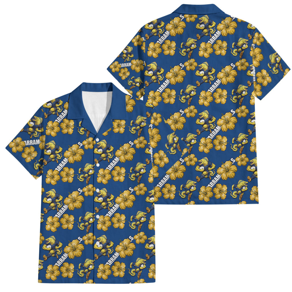 Parramatta Eels Family Matching Mermaid Dress and Hawaiian Shirt Tropical Hibiscus Floral Seamless Rugby Mascot
