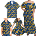 Parramatta Eels Family Matching Off Shoulder Maxi Dress and Hawaiian Shirt Tropical Hibiscus Floral Seamless Rugby Mascot
