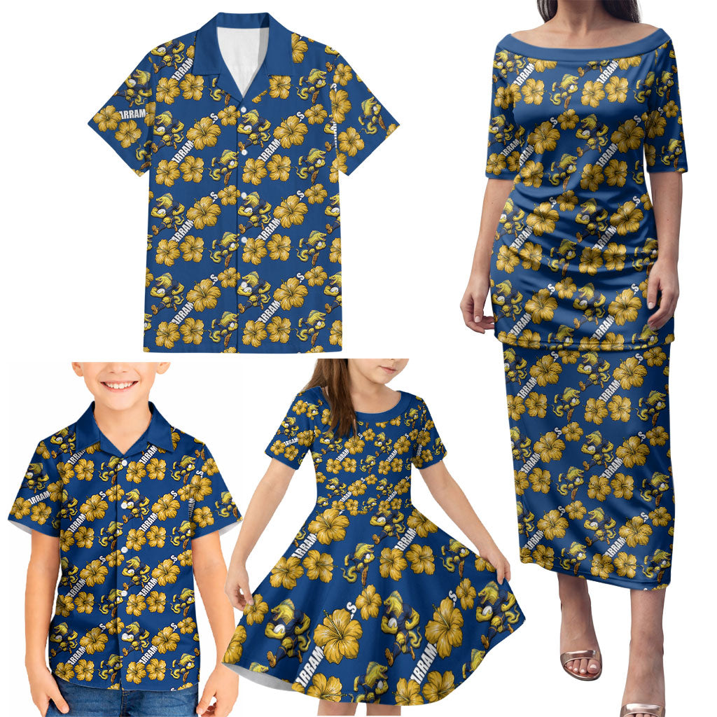 Parramatta Eels Family Matching Puletasi and Hawaiian Shirt Tropical Hibiscus Floral Seamless Rugby Mascot