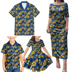 Parramatta Eels Family Matching Puletasi and Hawaiian Shirt Tropical Hibiscus Floral Seamless Rugby Mascot