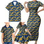 Parramatta Eels Family Matching Short Sleeve Bodycon Dress and Hawaiian Shirt Tropical Hibiscus Floral Seamless Rugby Mascot