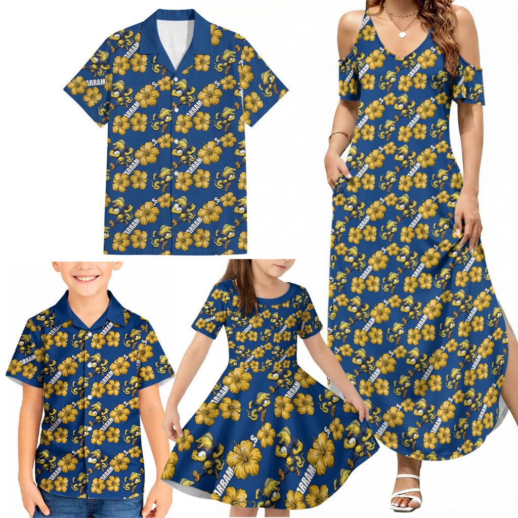 Parramatta Eels Family Matching Summer Maxi Dress and Hawaiian Shirt Tropical Hibiscus Floral Seamless Rugby Mascot