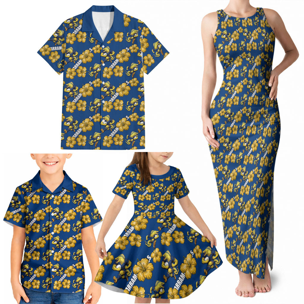 Parramatta Eels Family Matching Tank Maxi Dress and Hawaiian Shirt Tropical Hibiscus Floral Seamless Rugby Mascot