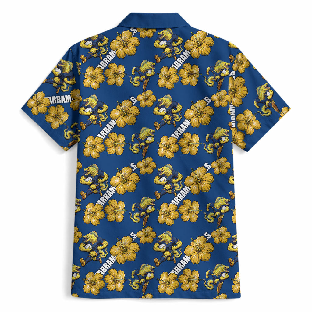 Parramatta Eels Hawaiian Shirt Tropical Hibiscus Floral Seamless Rugby Mascot