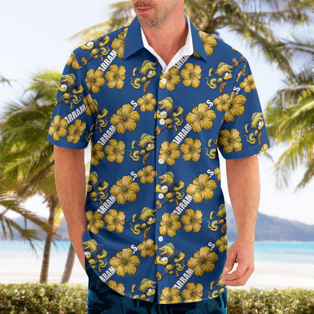 Parramatta Eels Hawaiian Shirt Tropical Hibiscus Floral Seamless Rugby Mascot
