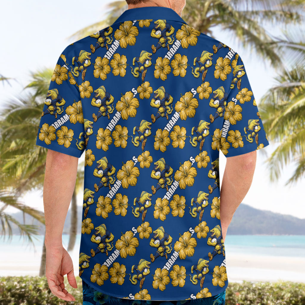 Parramatta Eels Hawaiian Shirt Tropical Hibiscus Floral Seamless Rugby Mascot