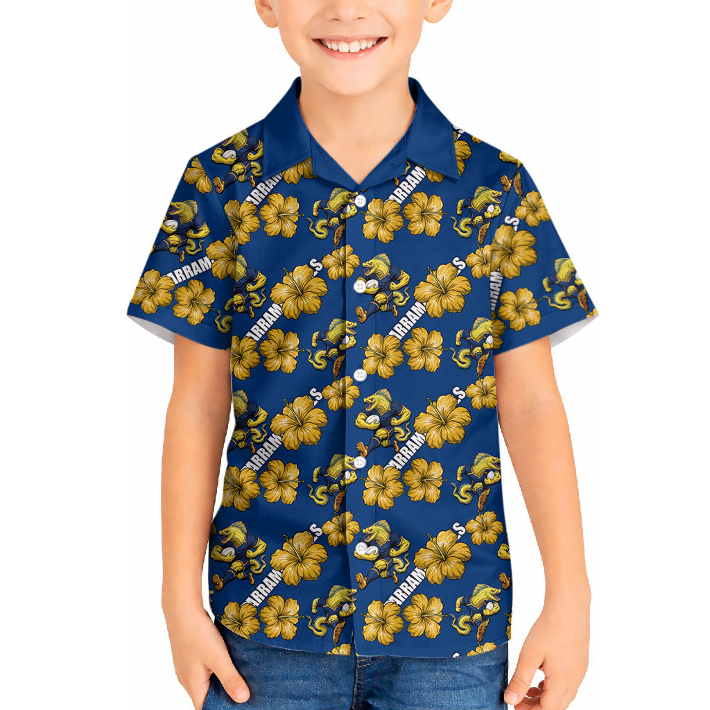 Parramatta Eels Hawaiian Shirt Tropical Hibiscus Floral Seamless Rugby Mascot