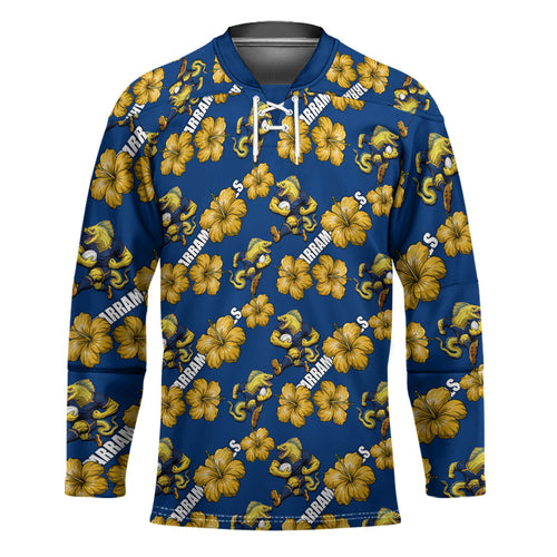 Parramatta Eels Hockey Jersey Tropical Hibiscus Floral Seamless Rugby Mascot