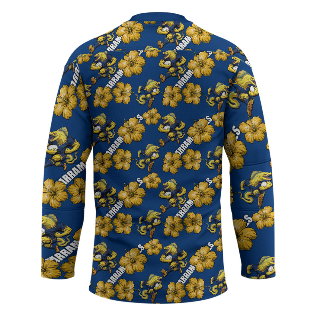 Parramatta Eels Hockey Jersey Tropical Hibiscus Floral Seamless Rugby Mascot