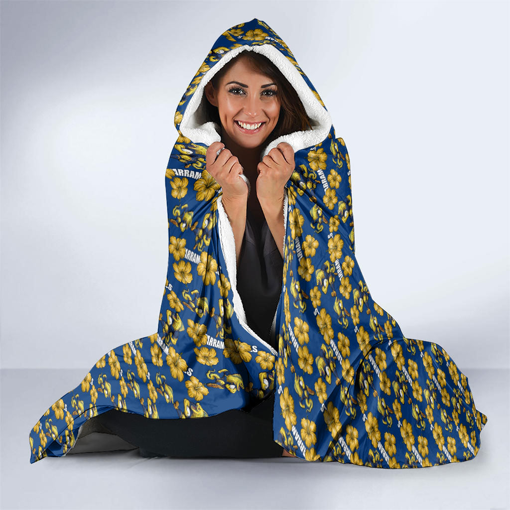 Parramatta Eels Hooded Blanket Tropical Hibiscus Floral Seamless Rugby Mascot