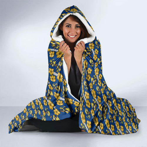 Parramatta Eels Hooded Blanket Tropical Hibiscus Floral Seamless Rugby Mascot