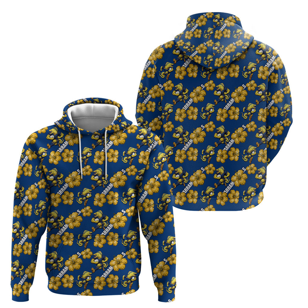 Parramatta Eels Hoodie Tropical Hibiscus Floral Seamless Rugby Mascot