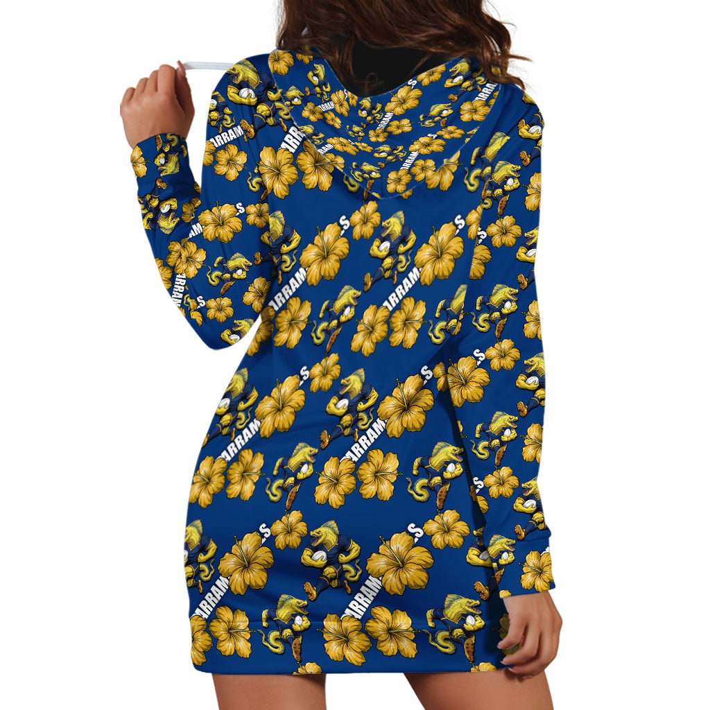 Parramatta Eels Hoodie Dress Tropical Hibiscus Floral Seamless Rugby Mascot