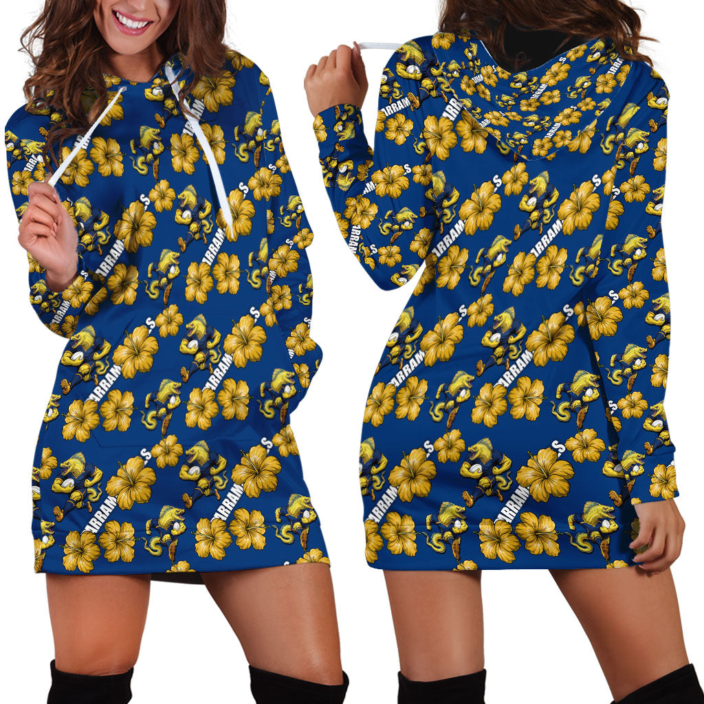 Parramatta Eels Hoodie Dress Tropical Hibiscus Floral Seamless Rugby Mascot