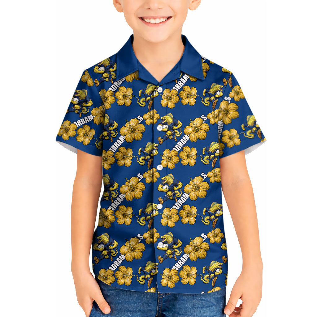 Parramatta Eels Kid Hawaiian Shirt Tropical Hibiscus Floral Seamless Rugby Mascot