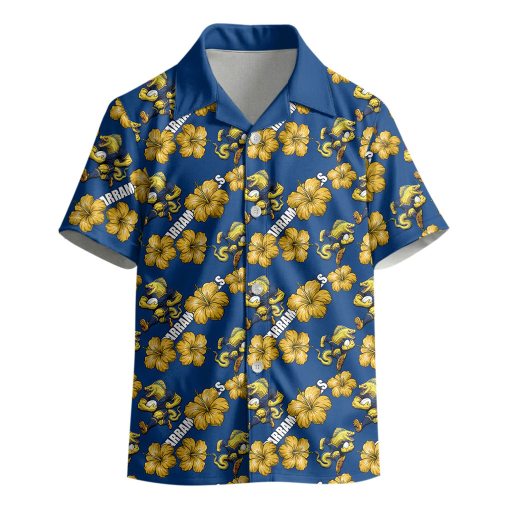 Parramatta Eels Kid Hawaiian Shirt Tropical Hibiscus Floral Seamless Rugby Mascot