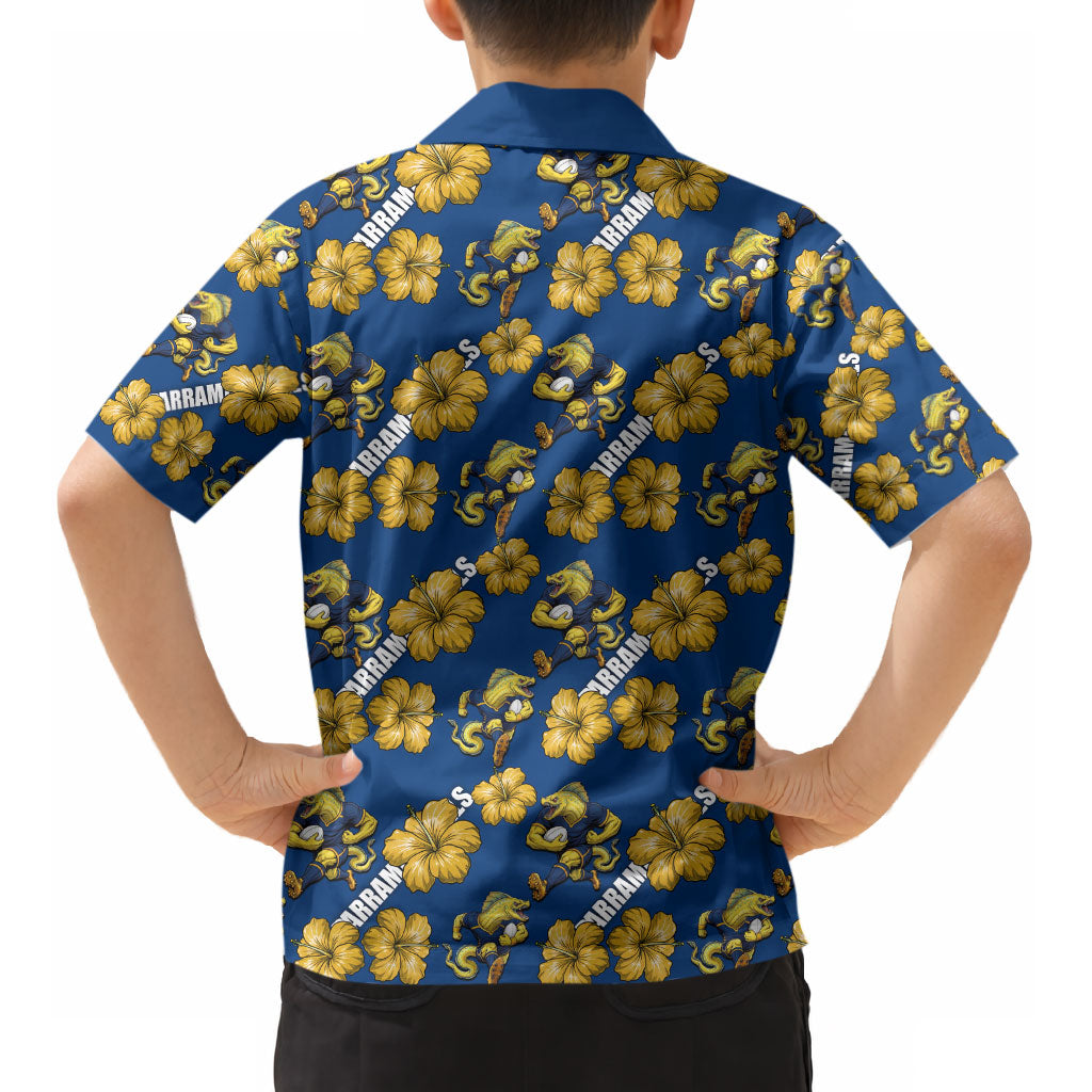 Parramatta Eels Kid Hawaiian Shirt Tropical Hibiscus Floral Seamless Rugby Mascot
