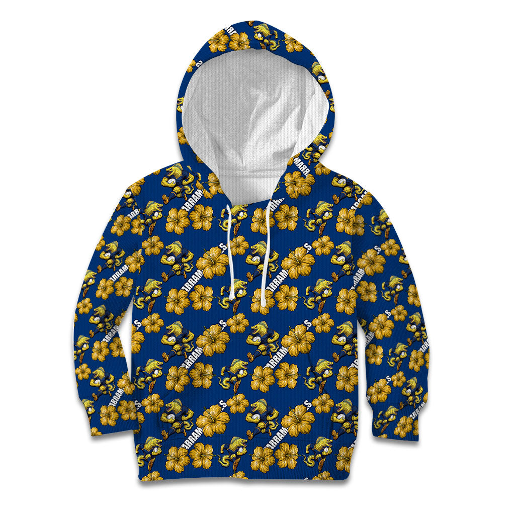 Parramatta Eels Kid Hoodie Tropical Hibiscus Floral Seamless Rugby Mascot