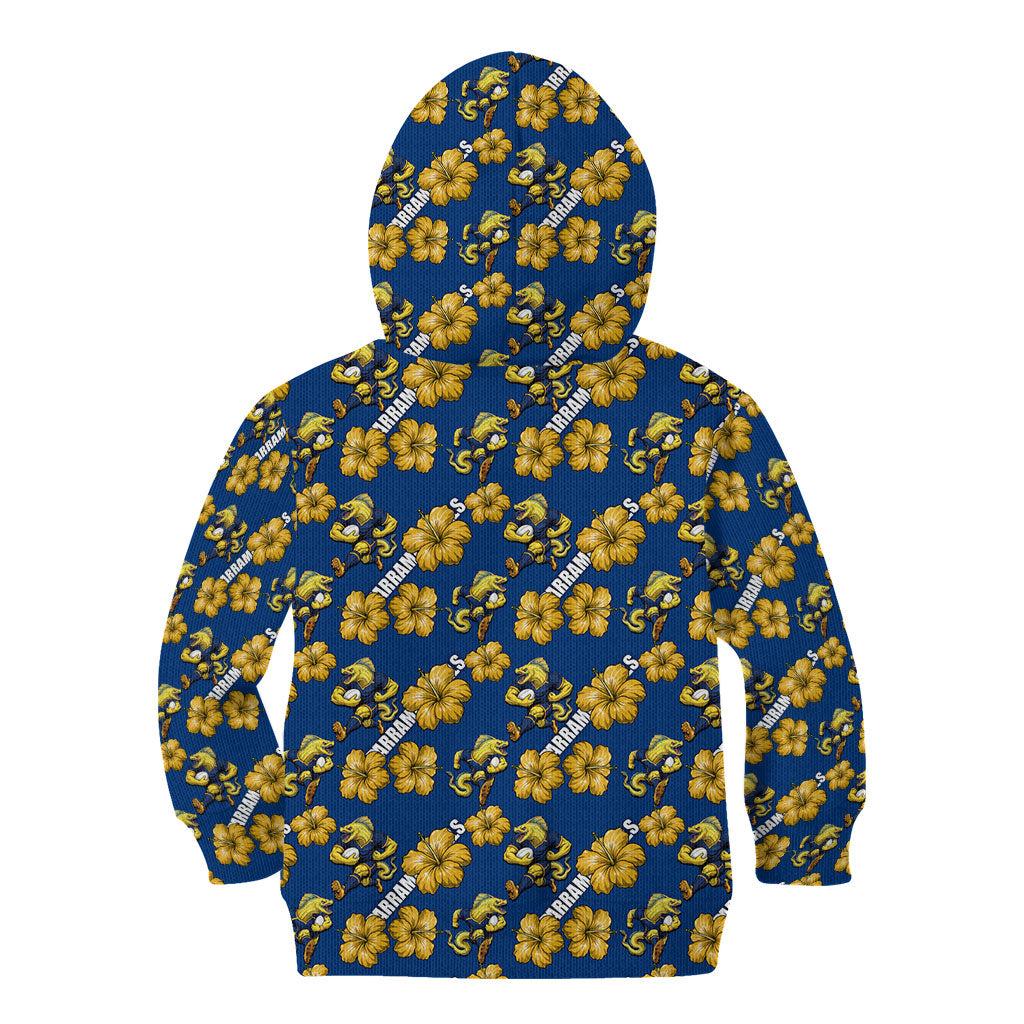 Parramatta Eels Kid Hoodie Tropical Hibiscus Floral Seamless Rugby Mascot
