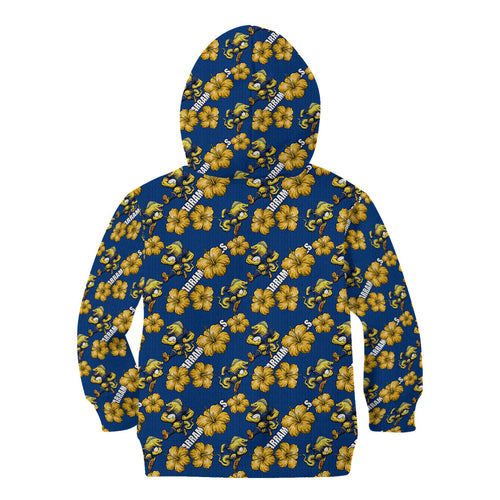 Parramatta Eels Kid Hoodie Tropical Hibiscus Floral Seamless Rugby Mascot