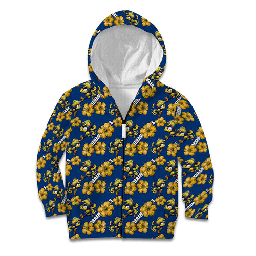 Parramatta Eels Kid Hoodie Tropical Hibiscus Floral Seamless Rugby Mascot