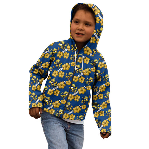 Parramatta Eels Kid Hoodie Tropical Hibiscus Floral Seamless Rugby Mascot