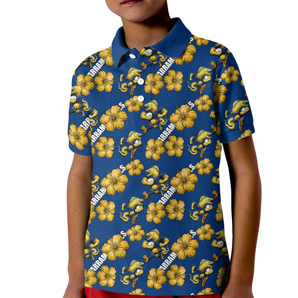 Parramatta Eels Kid Polo Shirt Tropical Hibiscus Floral Seamless Rugby Mascot