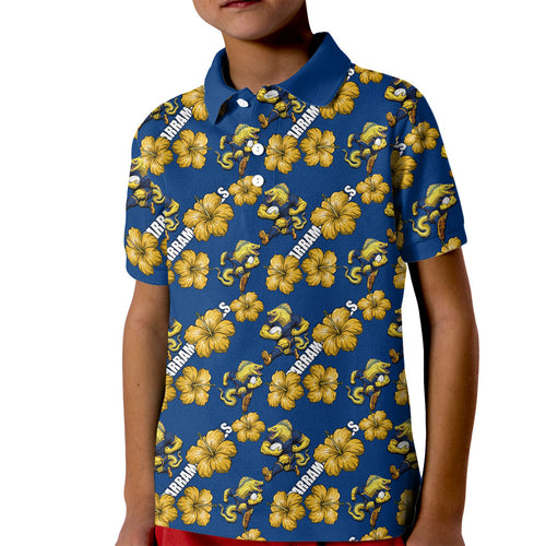 Parramatta Eels Kid Polo Shirt Tropical Hibiscus Floral Seamless Rugby Mascot
