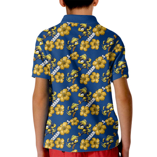Parramatta Eels Kid Polo Shirt Tropical Hibiscus Floral Seamless Rugby Mascot