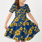 Parramatta Eels Kid Short Sleeve Dress Tropical Hibiscus Floral Seamless Rugby Mascot