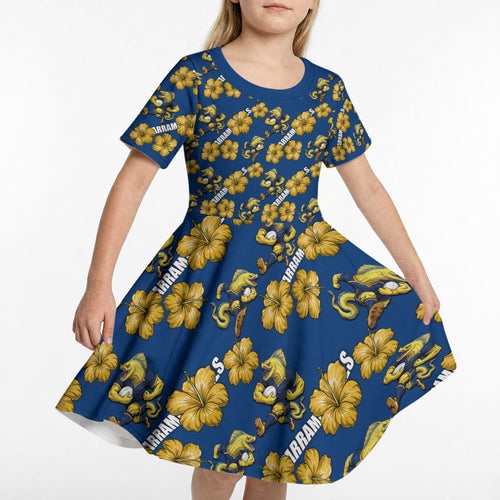 Parramatta Eels Kid Short Sleeve Dress Tropical Hibiscus Floral Seamless Rugby Mascot