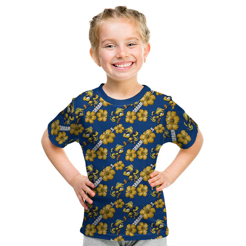 Parramatta Eels Kid T Shirt Tropical Hibiscus Floral Seamless Rugby Mascot