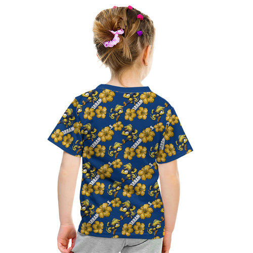 Parramatta Eels Kid T Shirt Tropical Hibiscus Floral Seamless Rugby Mascot