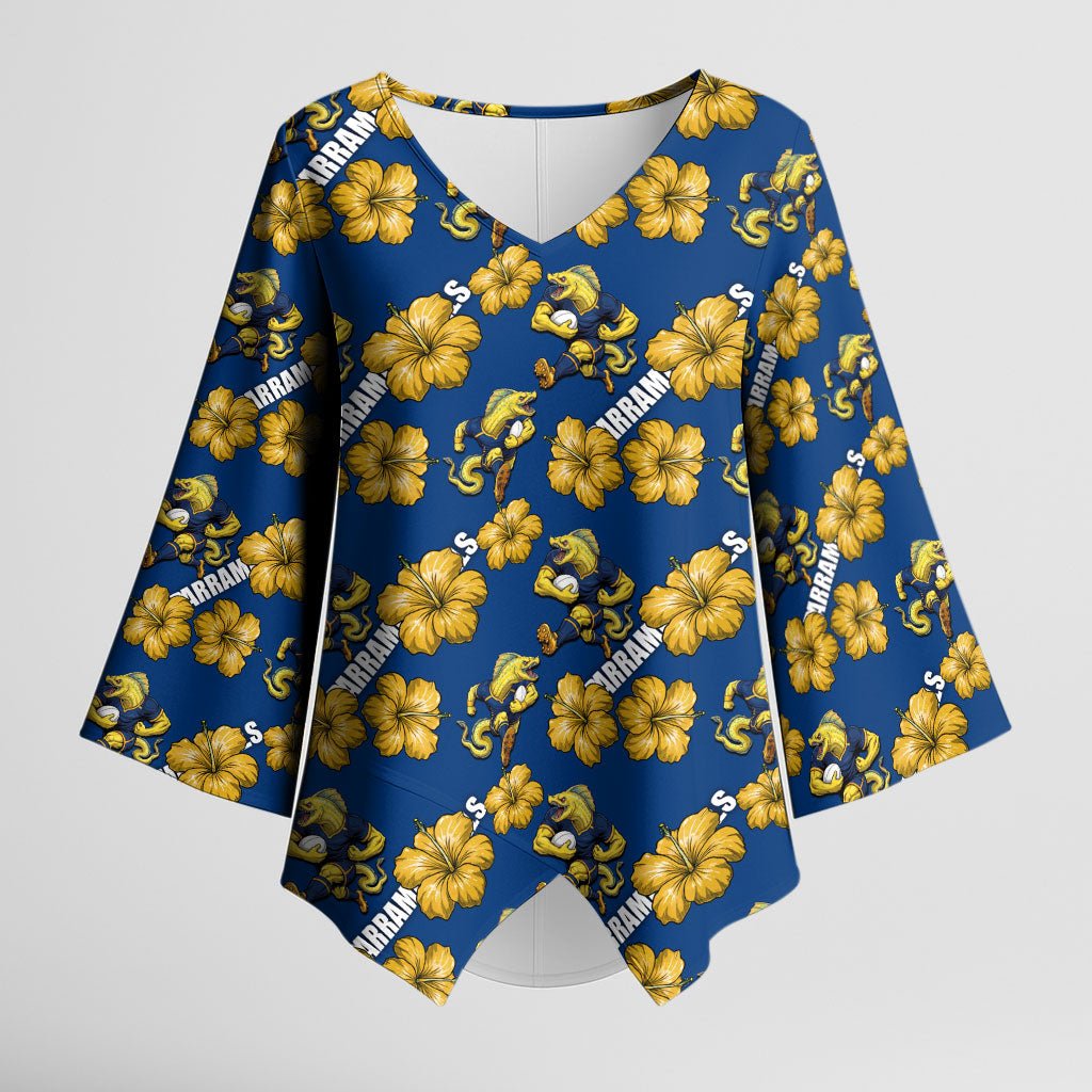 Parramatta Eels Kimono Sleeve Blouse Tropical Hibiscus Floral Seamless Rugby Mascot