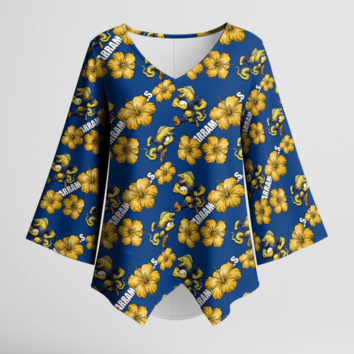 Parramatta Eels Kimono Sleeve Blouse Tropical Hibiscus Floral Seamless Rugby Mascot