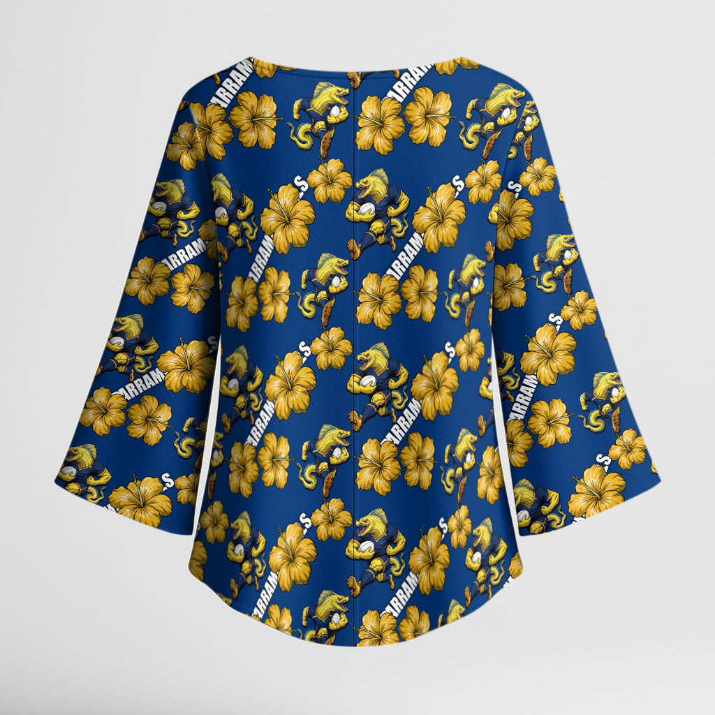 Parramatta Eels Kimono Sleeve Blouse Tropical Hibiscus Floral Seamless Rugby Mascot