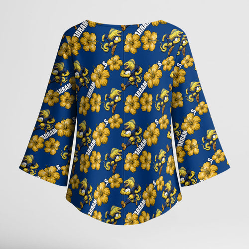 Parramatta Eels Kimono Sleeve Blouse Tropical Hibiscus Floral Seamless Rugby Mascot