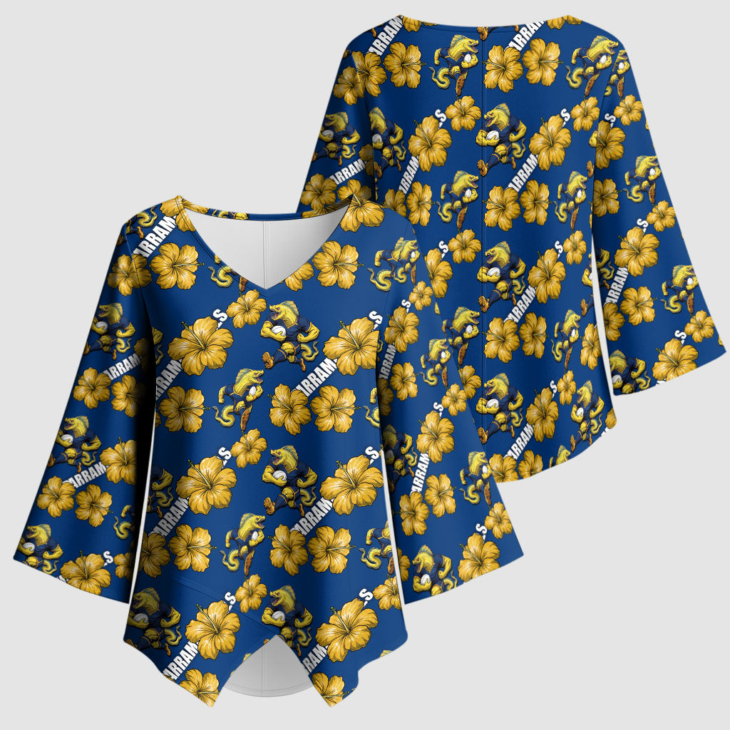 Parramatta Eels Kimono Sleeve Blouse Tropical Hibiscus Floral Seamless Rugby Mascot