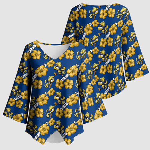 Parramatta Eels Kimono Sleeve Blouse Tropical Hibiscus Floral Seamless Rugby Mascot