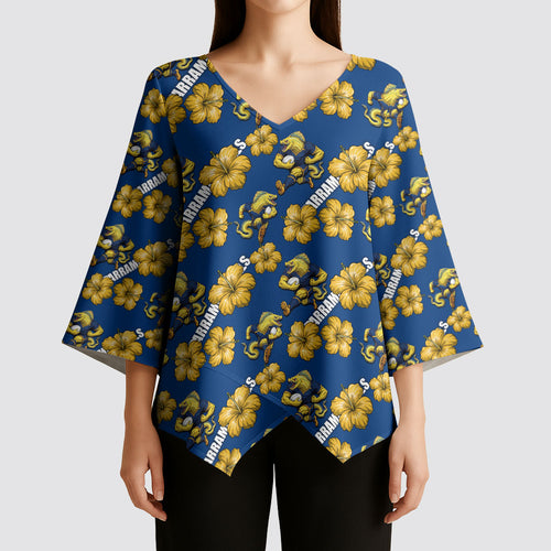 Parramatta Eels Kimono Sleeve Blouse Tropical Hibiscus Floral Seamless Rugby Mascot