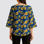 Parramatta Eels Kimono Sleeve Blouse Tropical Hibiscus Floral Seamless Rugby Mascot
