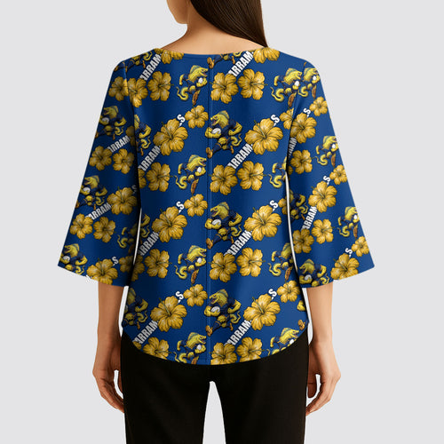 Parramatta Eels Kimono Sleeve Blouse Tropical Hibiscus Floral Seamless Rugby Mascot
