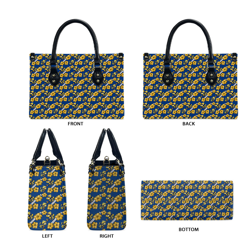 Parramatta Eels Leather Bag Tropical Hibiscus Floral Seamless Rugby Mascot