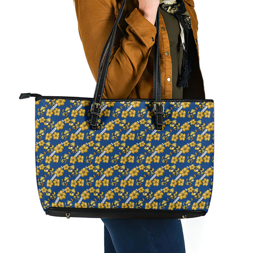 Parramatta Eels Leather Tote Bag Tropical Hibiscus Floral Seamless Rugby Mascot