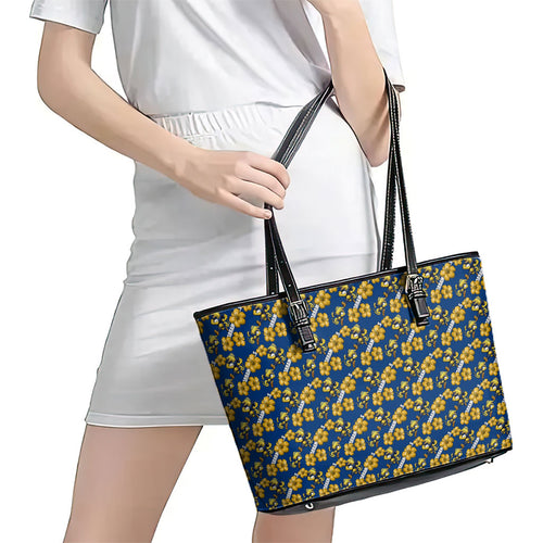Parramatta Eels Leather Tote Bag Tropical Hibiscus Floral Seamless Rugby Mascot