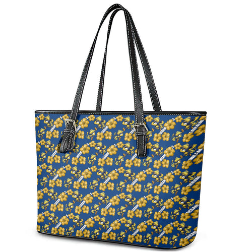 Parramatta Eels Leather Tote Bag Tropical Hibiscus Floral Seamless Rugby Mascot