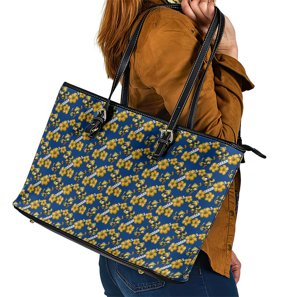 Parramatta Eels Leather Tote Bag Tropical Hibiscus Floral Seamless Rugby Mascot