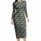 Parramatta Eels Long Sleeve Bodycon Dress Tropical Hibiscus Floral Seamless Rugby Mascot