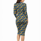Parramatta Eels Long Sleeve Bodycon Dress Tropical Hibiscus Floral Seamless Rugby Mascot